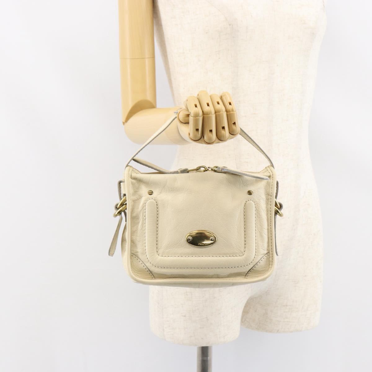 Chloe Hand Bag Leather Ivory Gold Auth ar13809