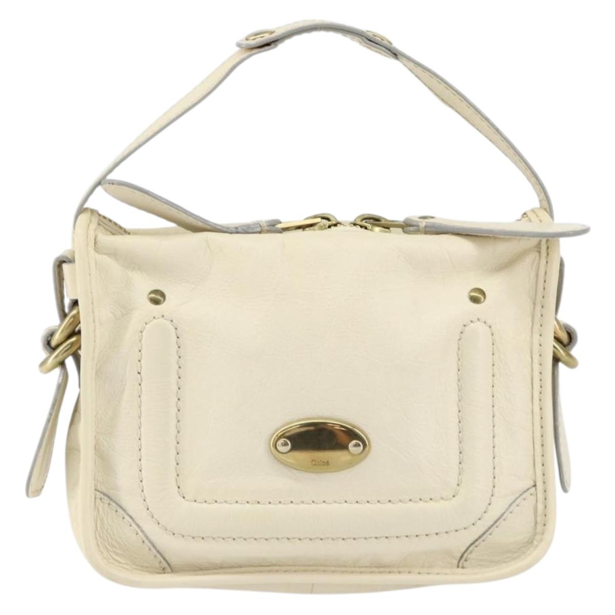Chloe Hand Bag Leather Ivory Gold Auth ar13809