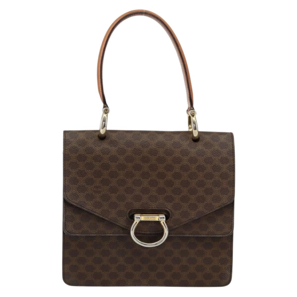 CELINE Macadam Canvas Hand Bag PVC Leather Brown Gold Auth ar13810