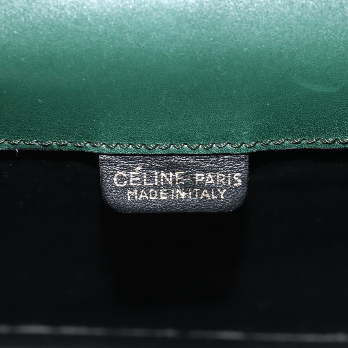 CELINE Chain Shoulder Bag Leather Green Gold Auth ar13811V