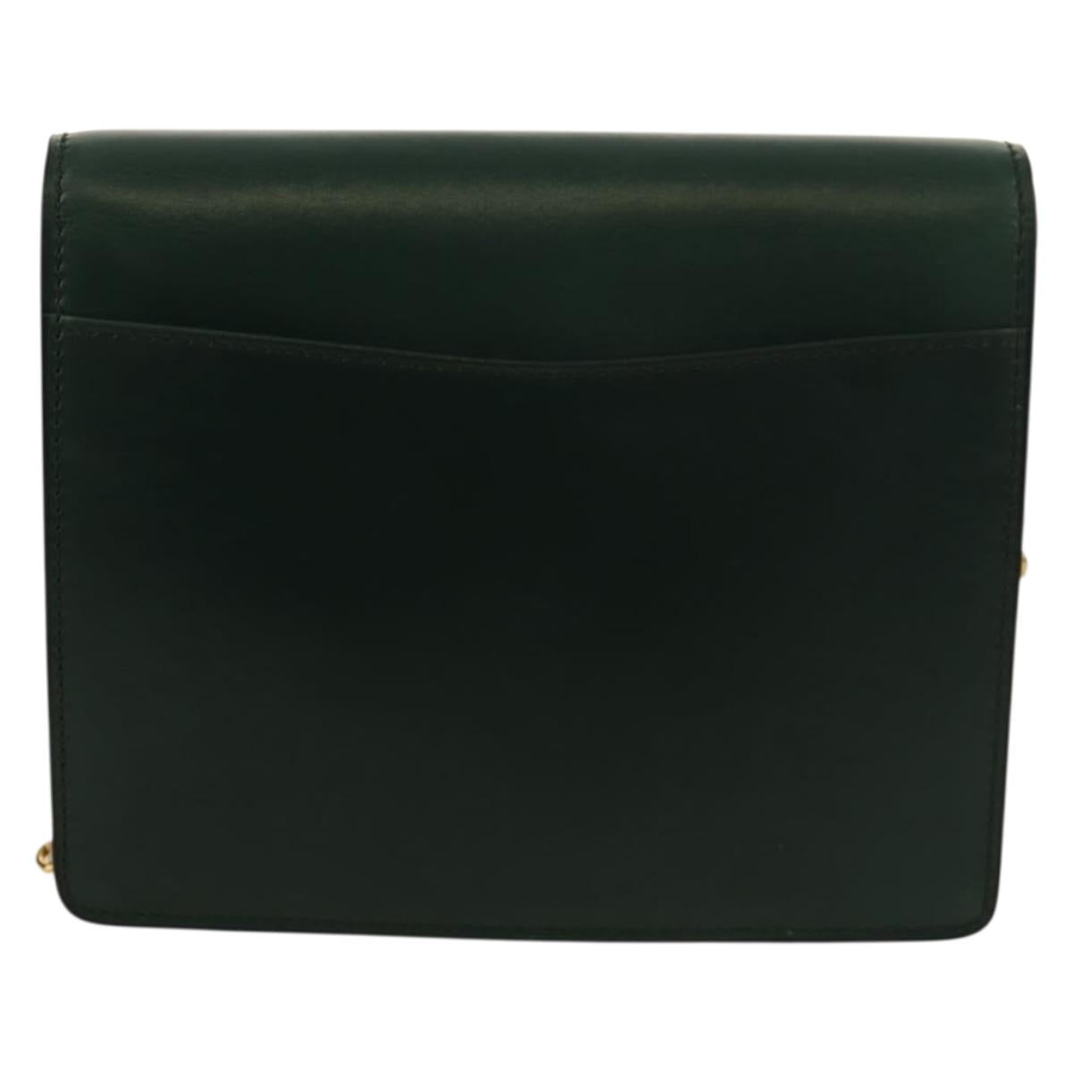 CELINE Chain Shoulder Bag Leather Green Gold Auth ar13811V