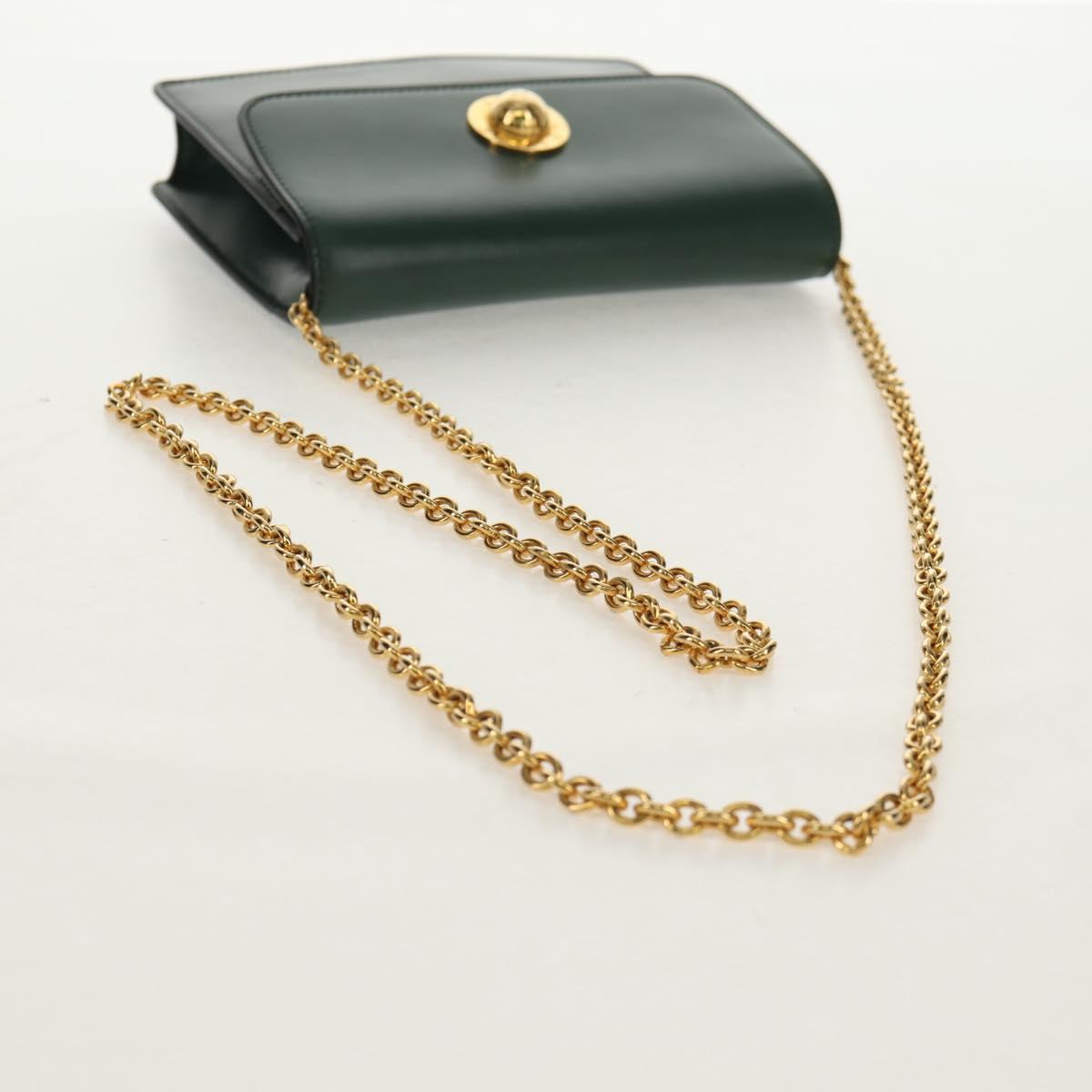 CELINE Chain Shoulder Bag Leather Green Gold Auth ar13811V