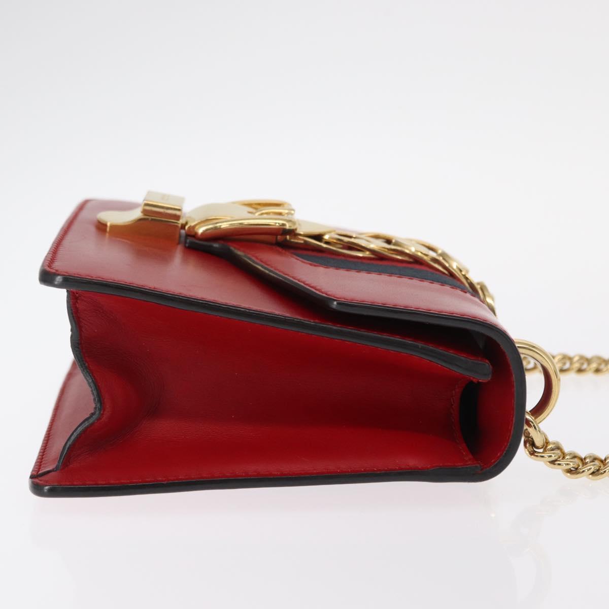 GUCCI Sylvie Sherry Line Chain Shoulder Bag Leather Red Gold 431666 Auth ar13813