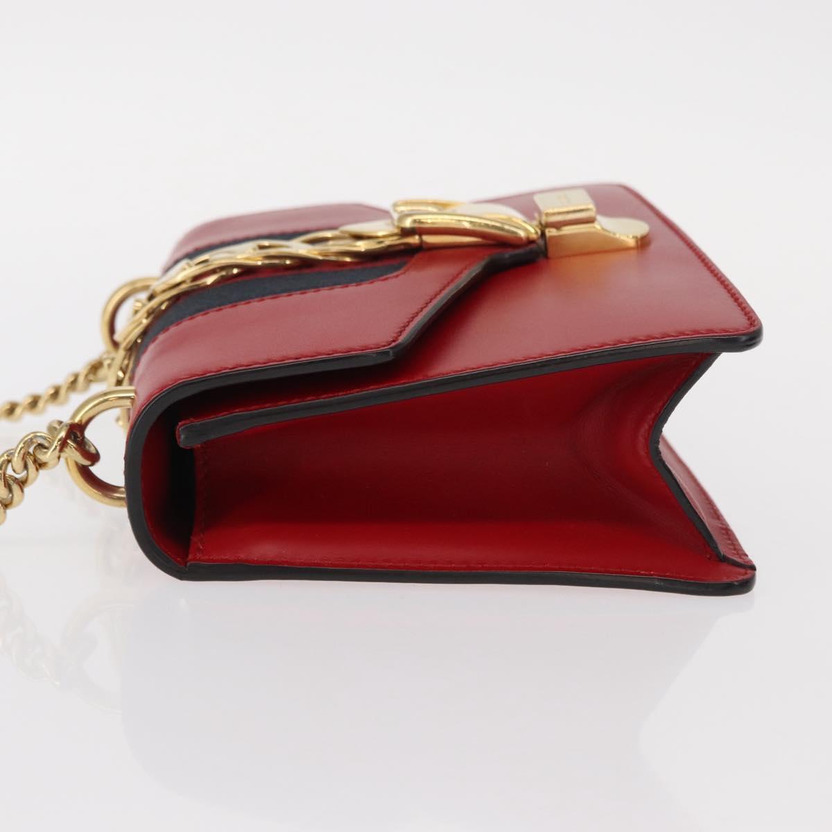 GUCCI Sylvie Sherry Line Chain Shoulder Bag Leather Red Gold 431666 Auth ar13813