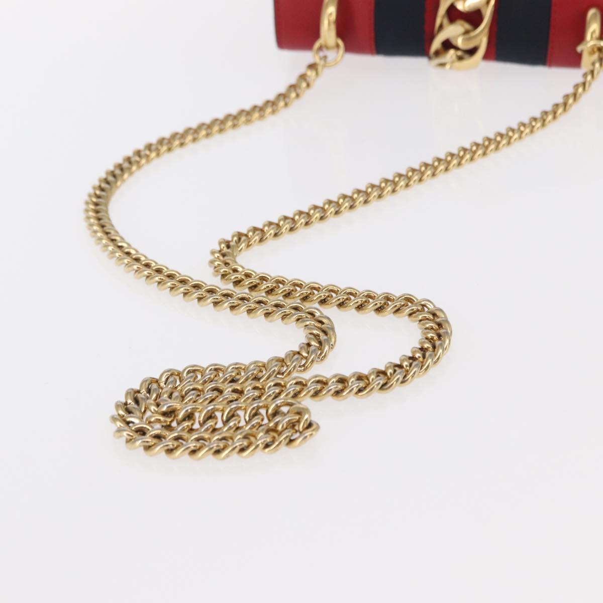 GUCCI Sylvie Sherry Line Chain Shoulder Bag Leather Red Gold 431666 Auth ar13813