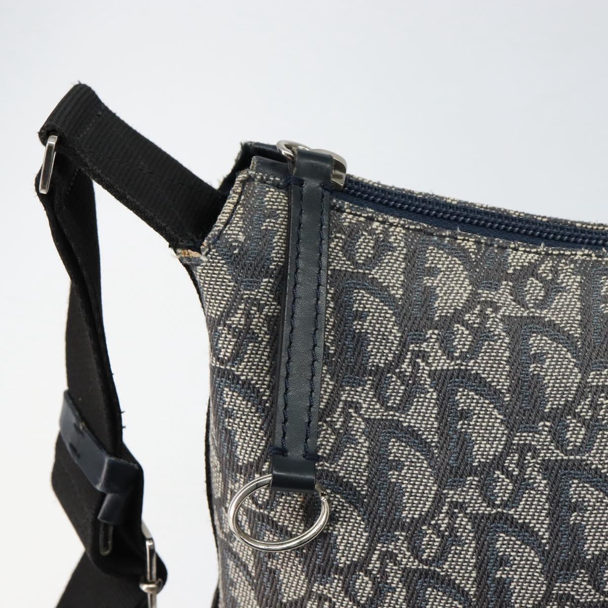 Christian Dior Trotter Canvas Shoulder Bag Navy Silver Auth ar13815