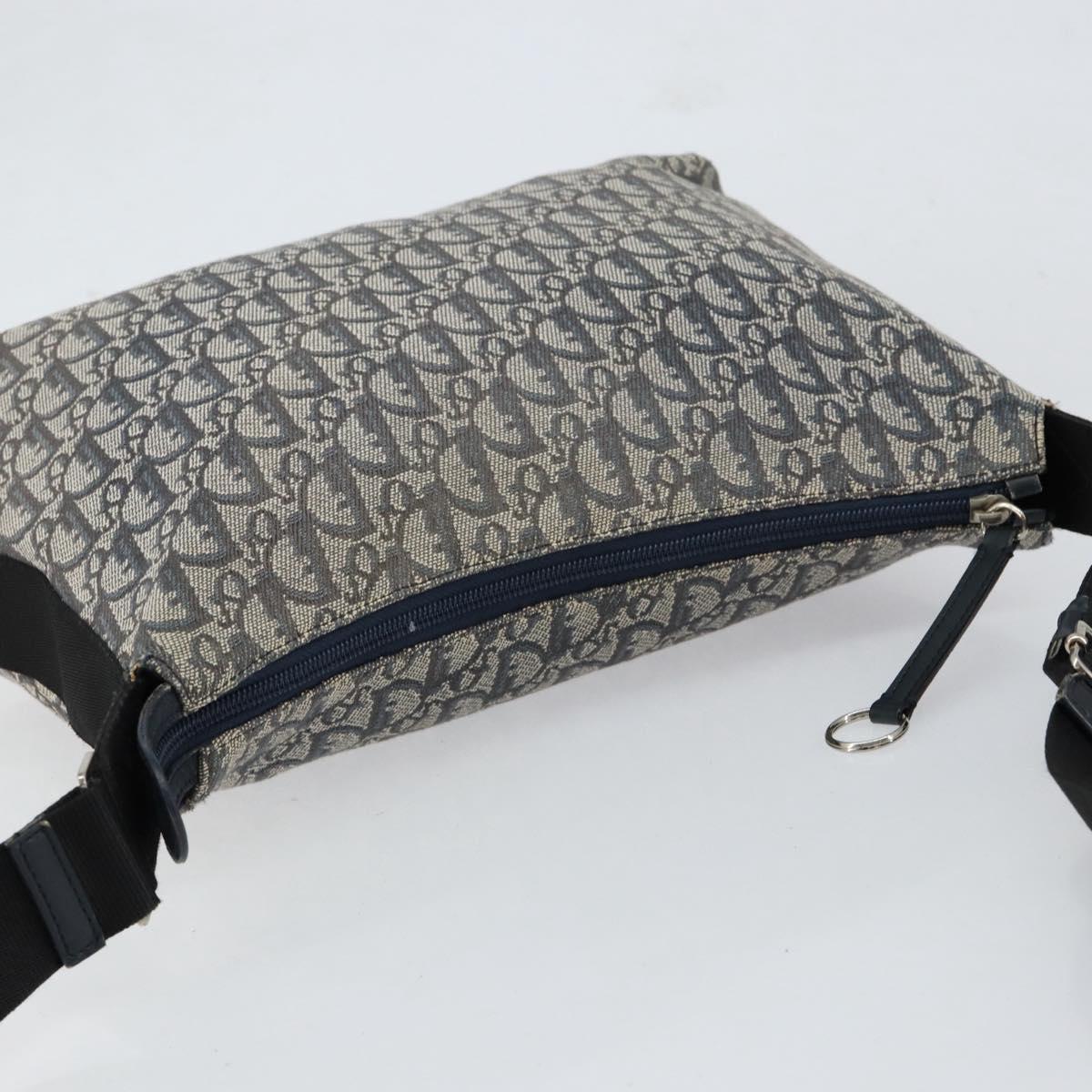 Christian Dior Trotter Canvas Shoulder Bag Navy Silver Auth ar13815
