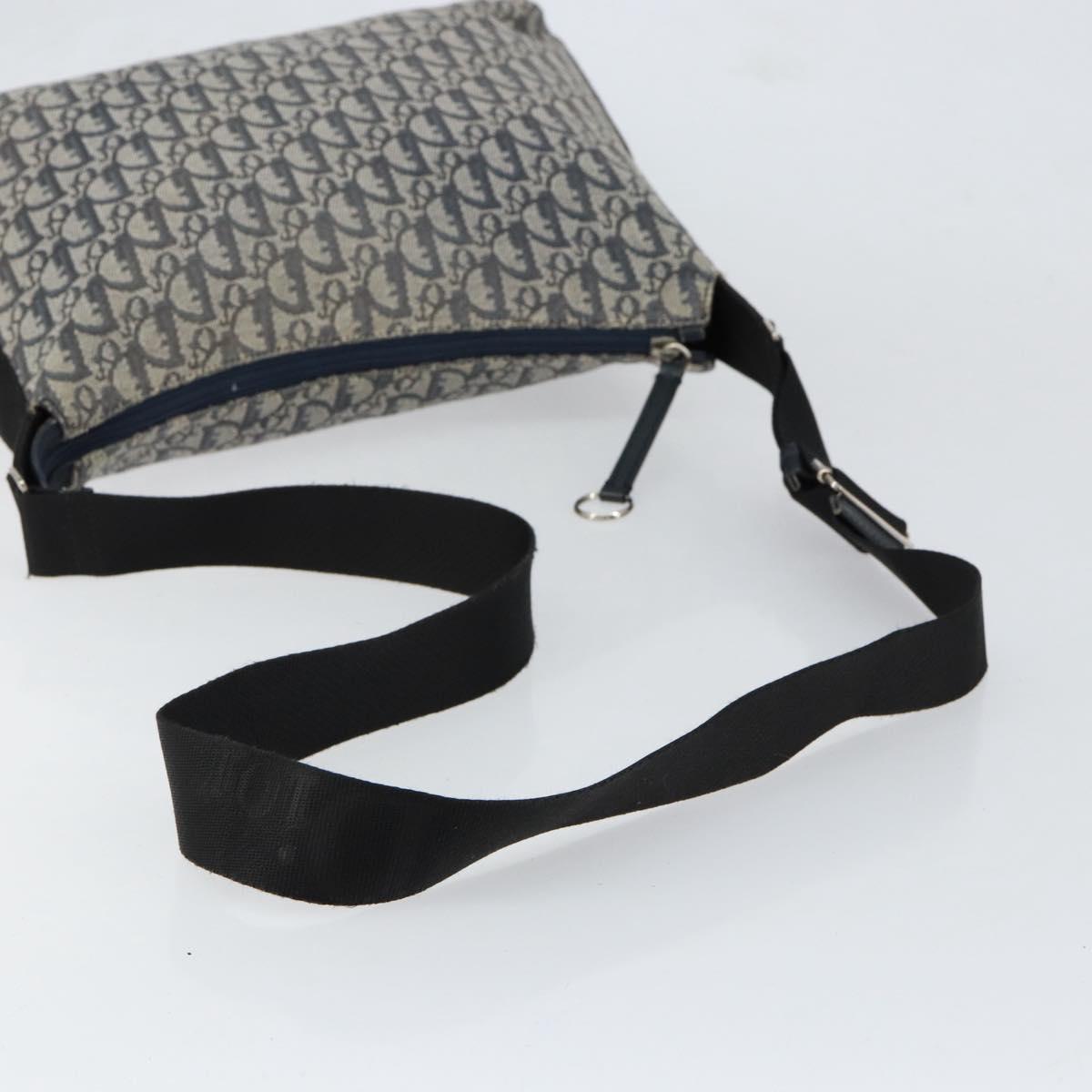 Christian Dior Trotter Canvas Shoulder Bag Navy Silver Auth ar13815