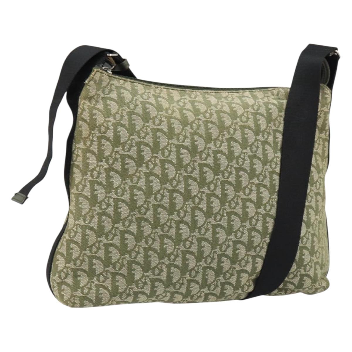 Christian Dior Trotter Canvas Shoulder Bag Green Silver Auth ar13816