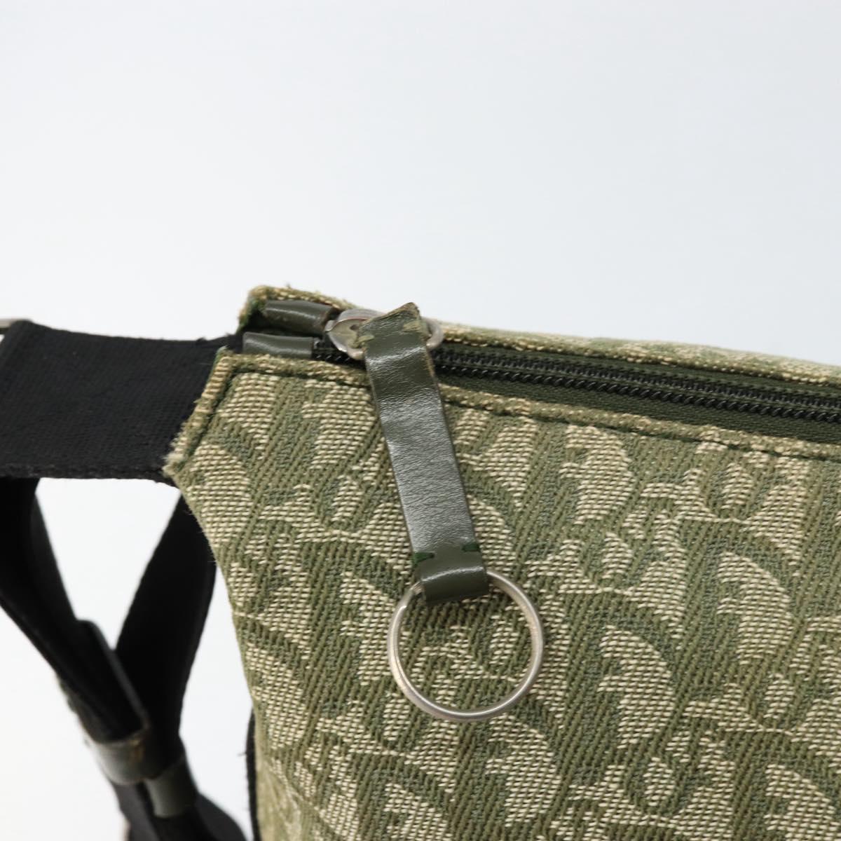 Christian Dior Trotter Canvas Shoulder Bag Green Silver Auth ar13816