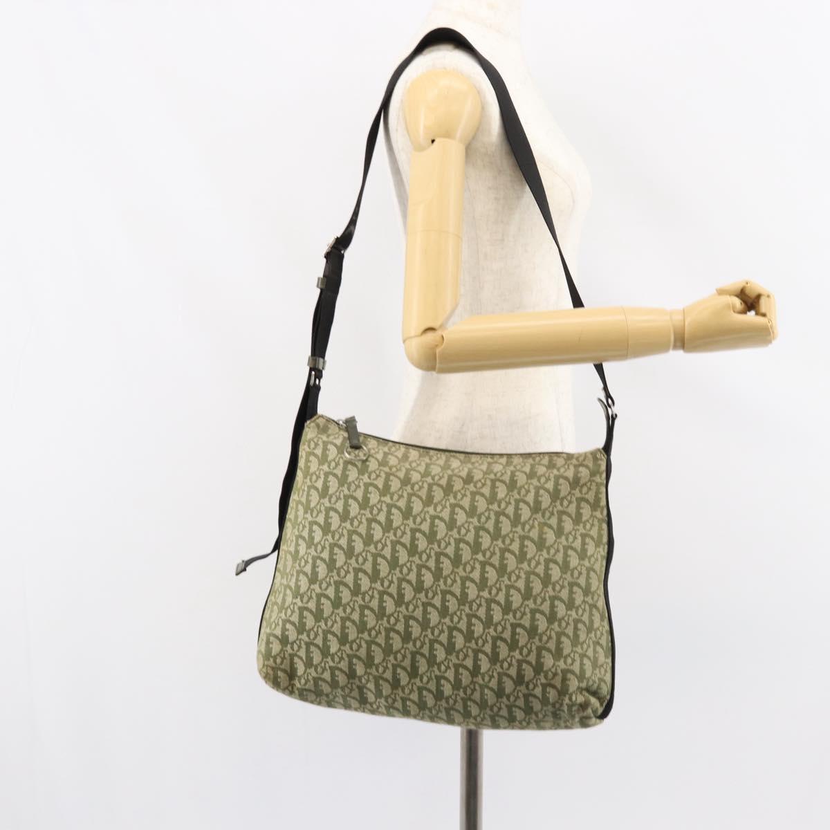 Christian Dior Trotter Canvas Shoulder Bag Green Silver Auth ar13816