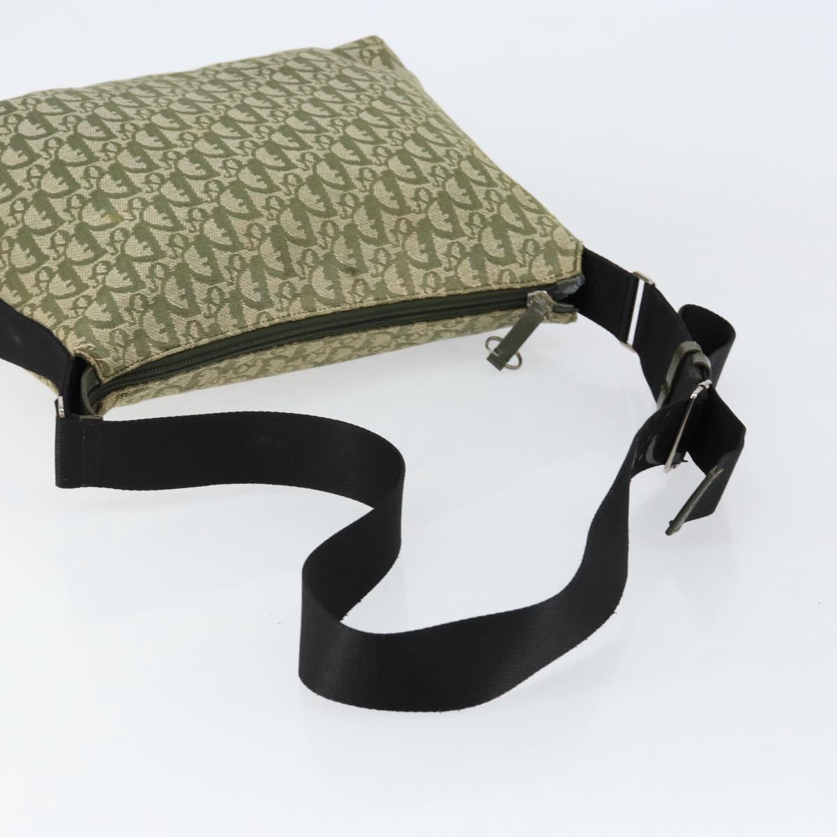 Christian Dior Trotter Canvas Shoulder Bag Green Silver Auth ar13816