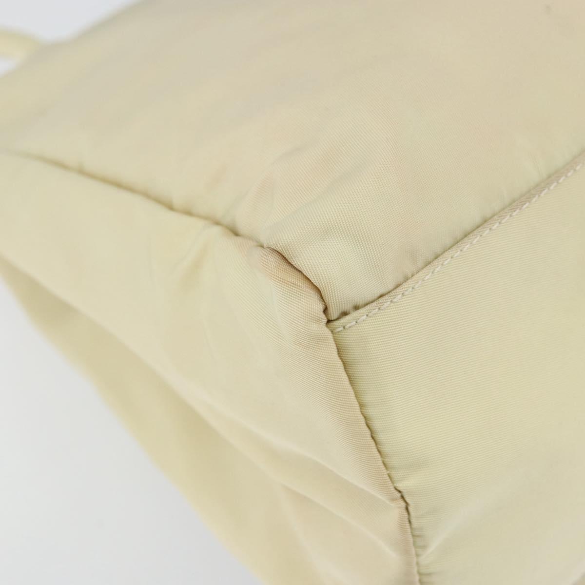 PRADA Tote Bag Nylon Ivory Silver Auth ar13818