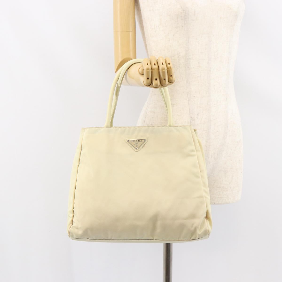 PRADA Tote Bag Nylon Ivory Silver Auth ar13818