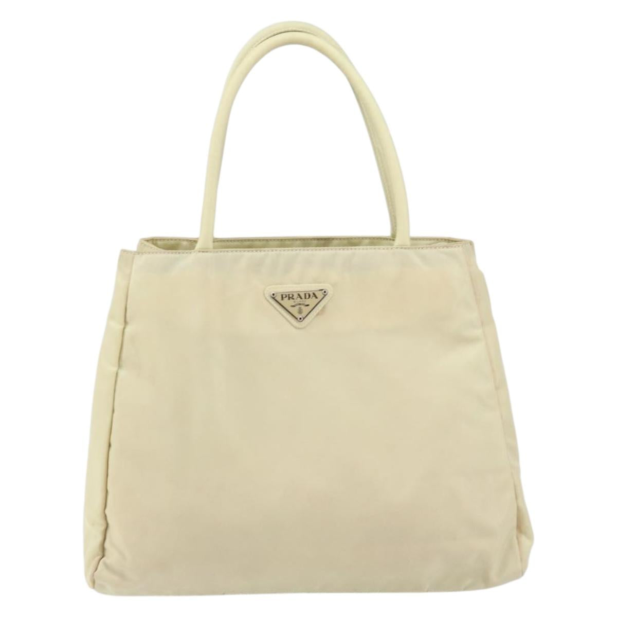PRADA Tote Bag Nylon Ivory Silver Auth ar13818