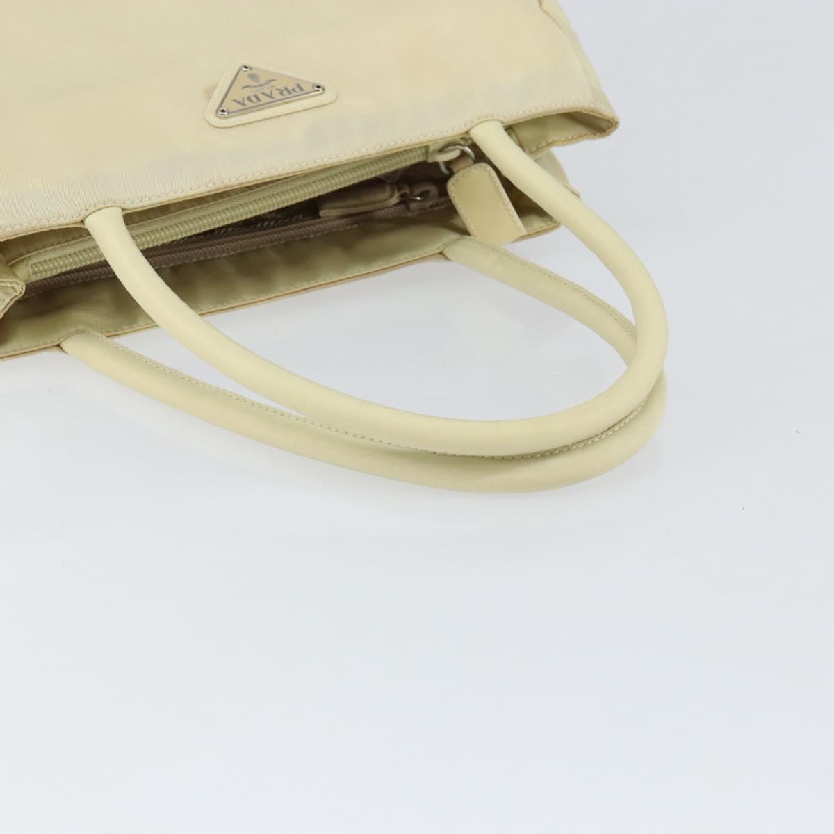PRADA Tote Bag Nylon Ivory Silver Auth ar13818