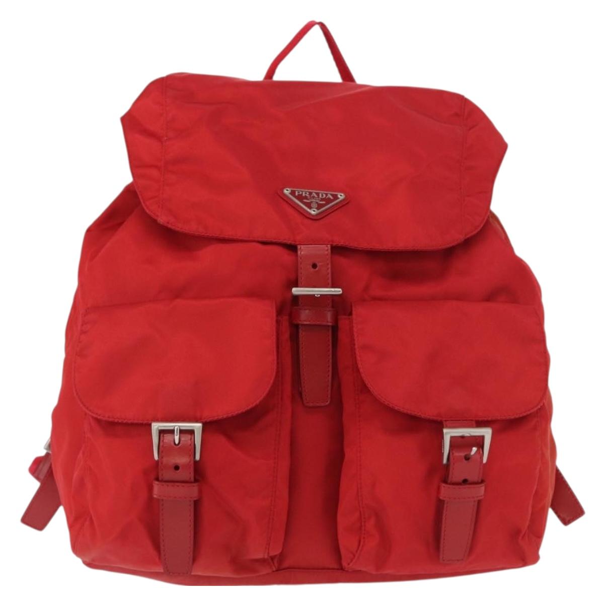 PRADA Backpack Nylon Red Silver Auth ar13819