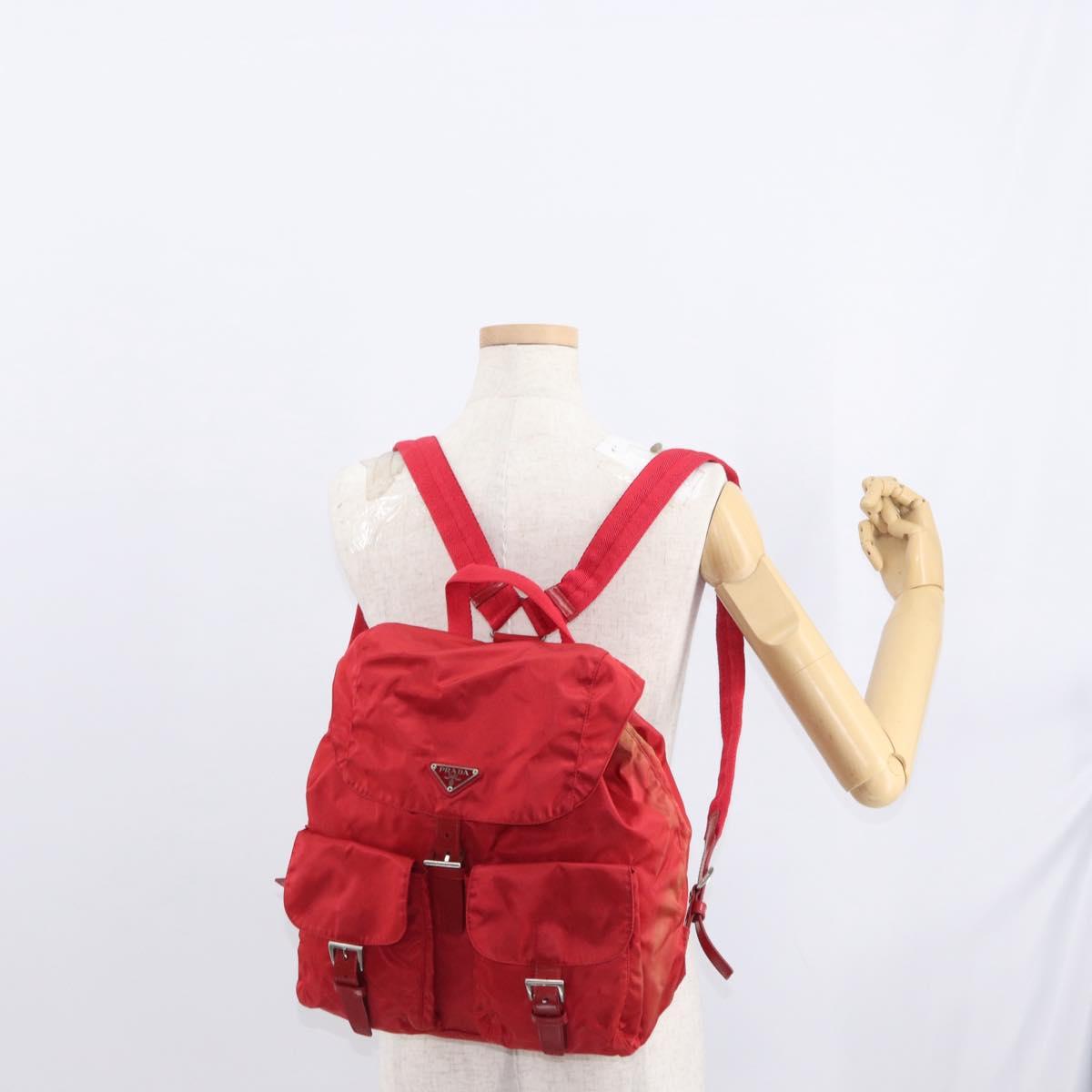 PRADA Backpack Nylon Red Silver Auth ar13819