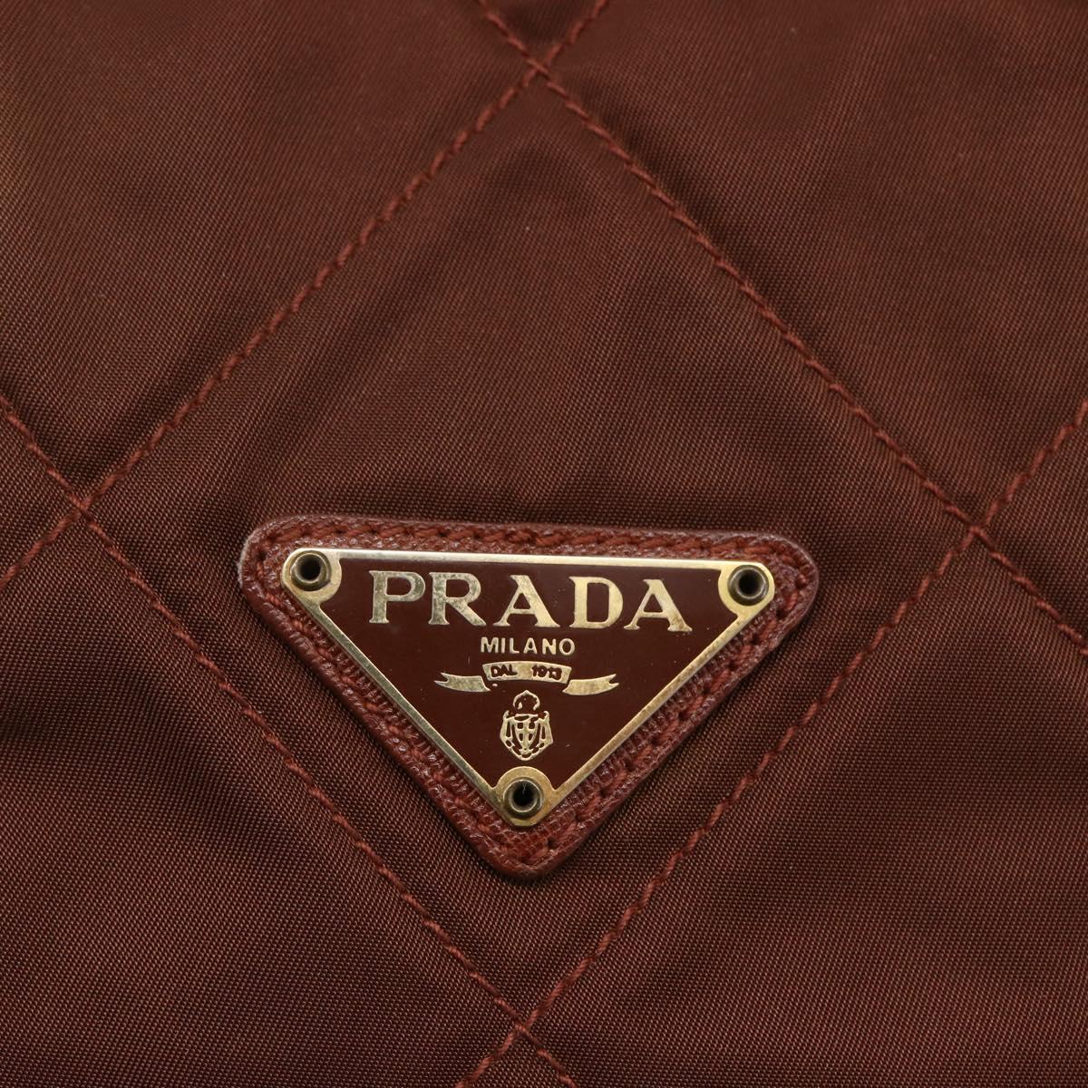 PRADA Chain Tote Bag Nylon Gold Brown Auth ar13820