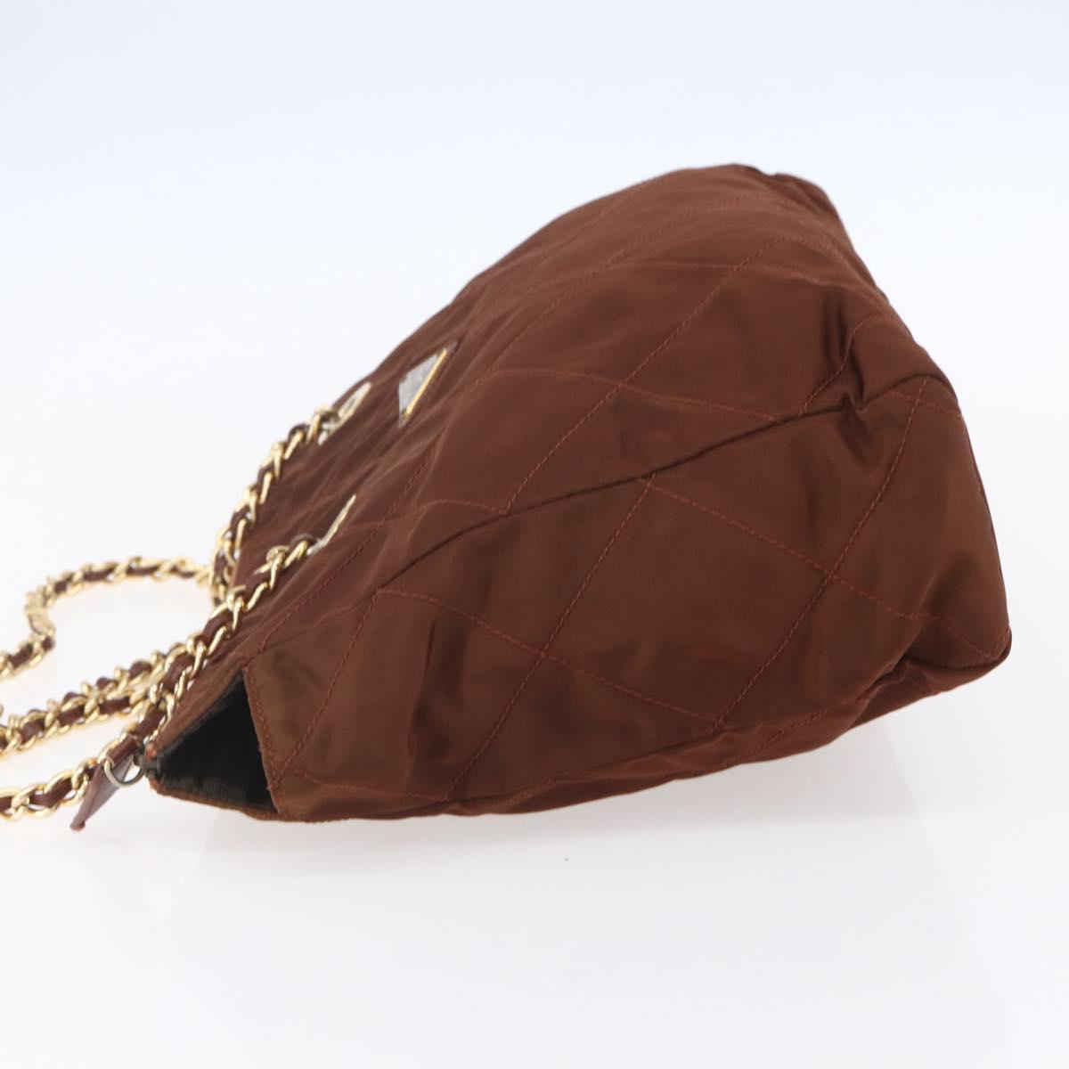 PRADA Chain Tote Bag Nylon Gold Brown Auth ar13820