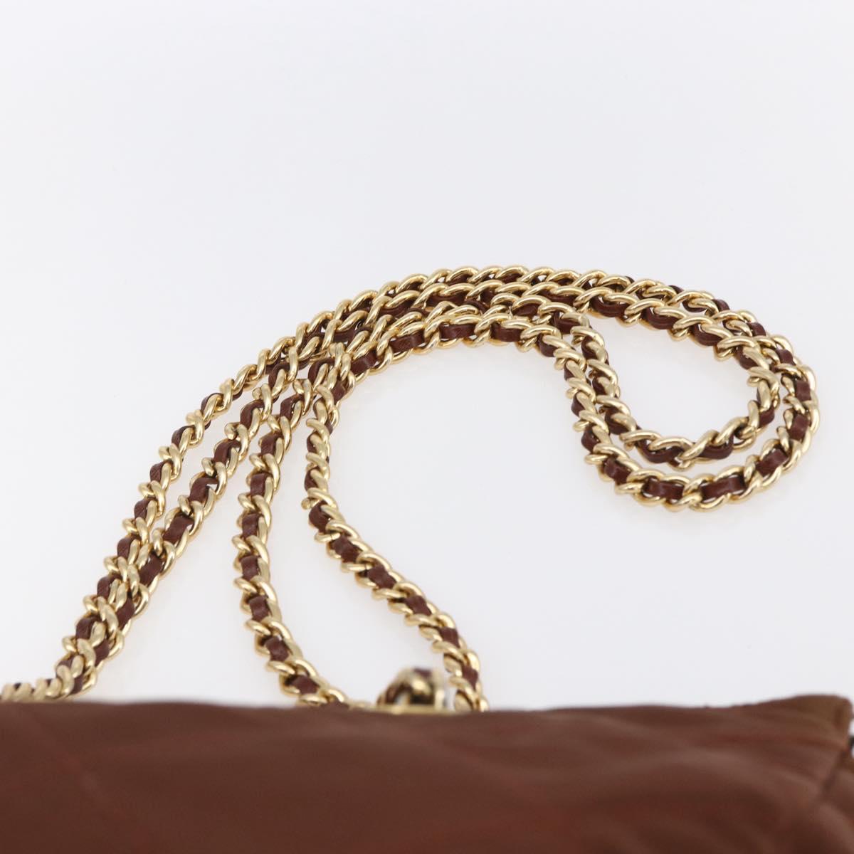 PRADA Chain Tote Bag Nylon Gold Brown Auth ar13820