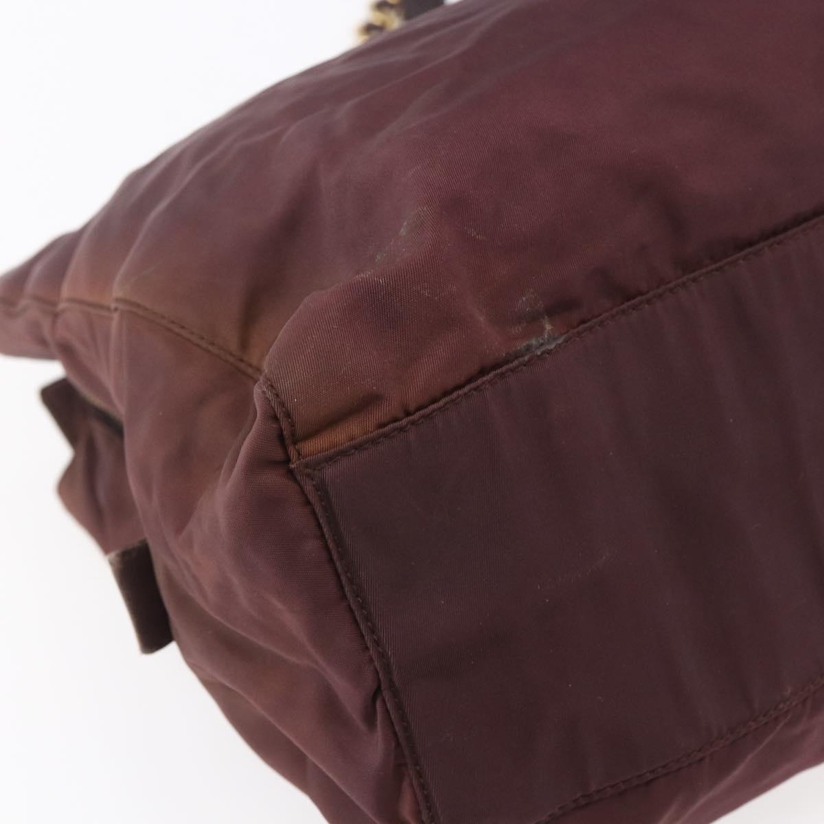 PRADA Chain Tote Bag Nylon Bordeaux Gold Auth ar13821