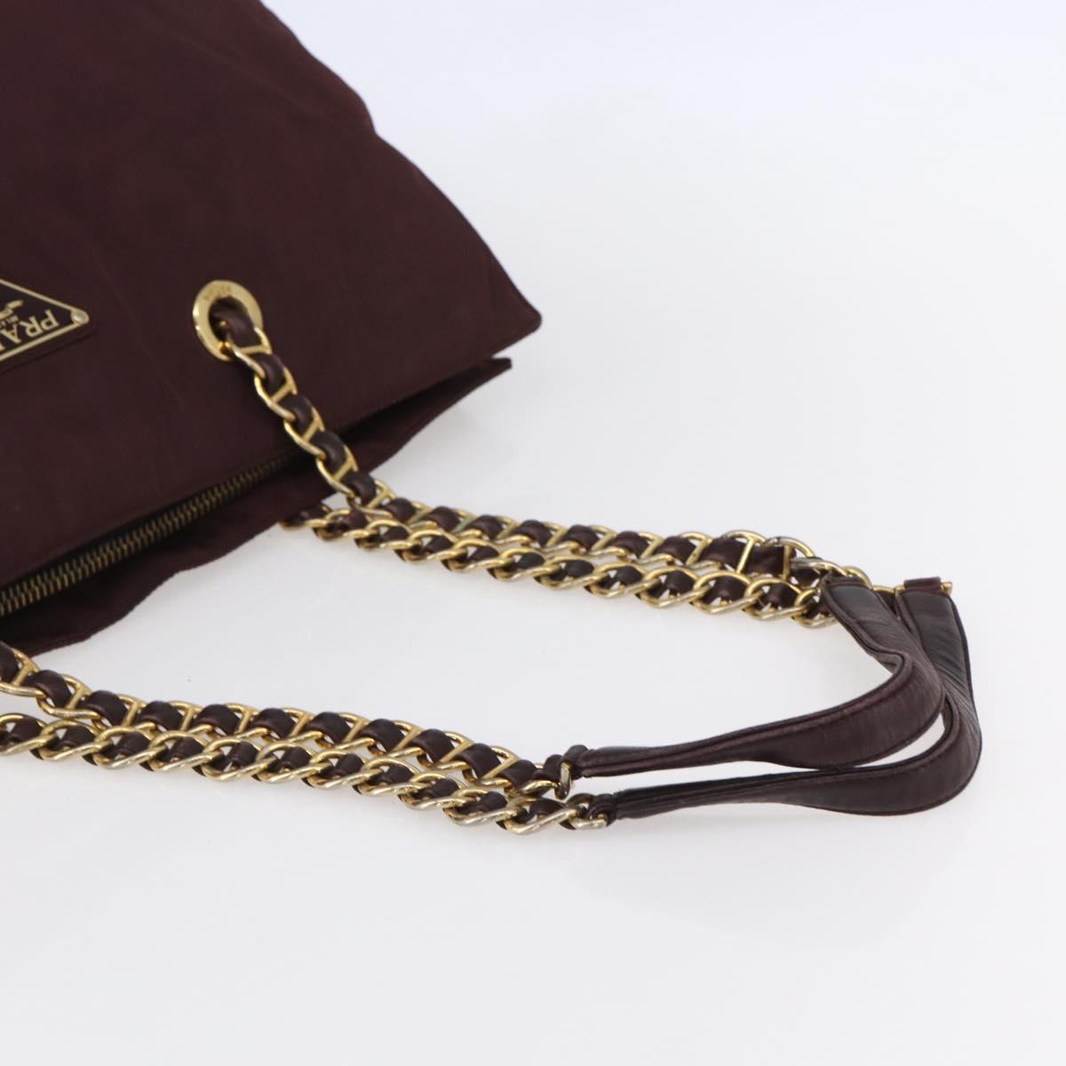 PRADA Chain Tote Bag Nylon Bordeaux Gold Auth ar13821