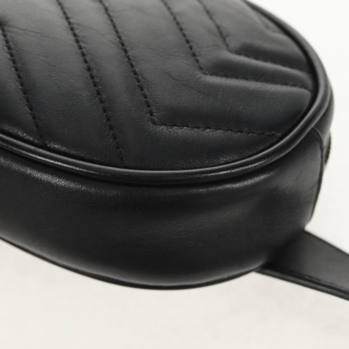 GUCCI GG Marmont Waist Bag Leather Black Gold 476434 Auth ar13822A
