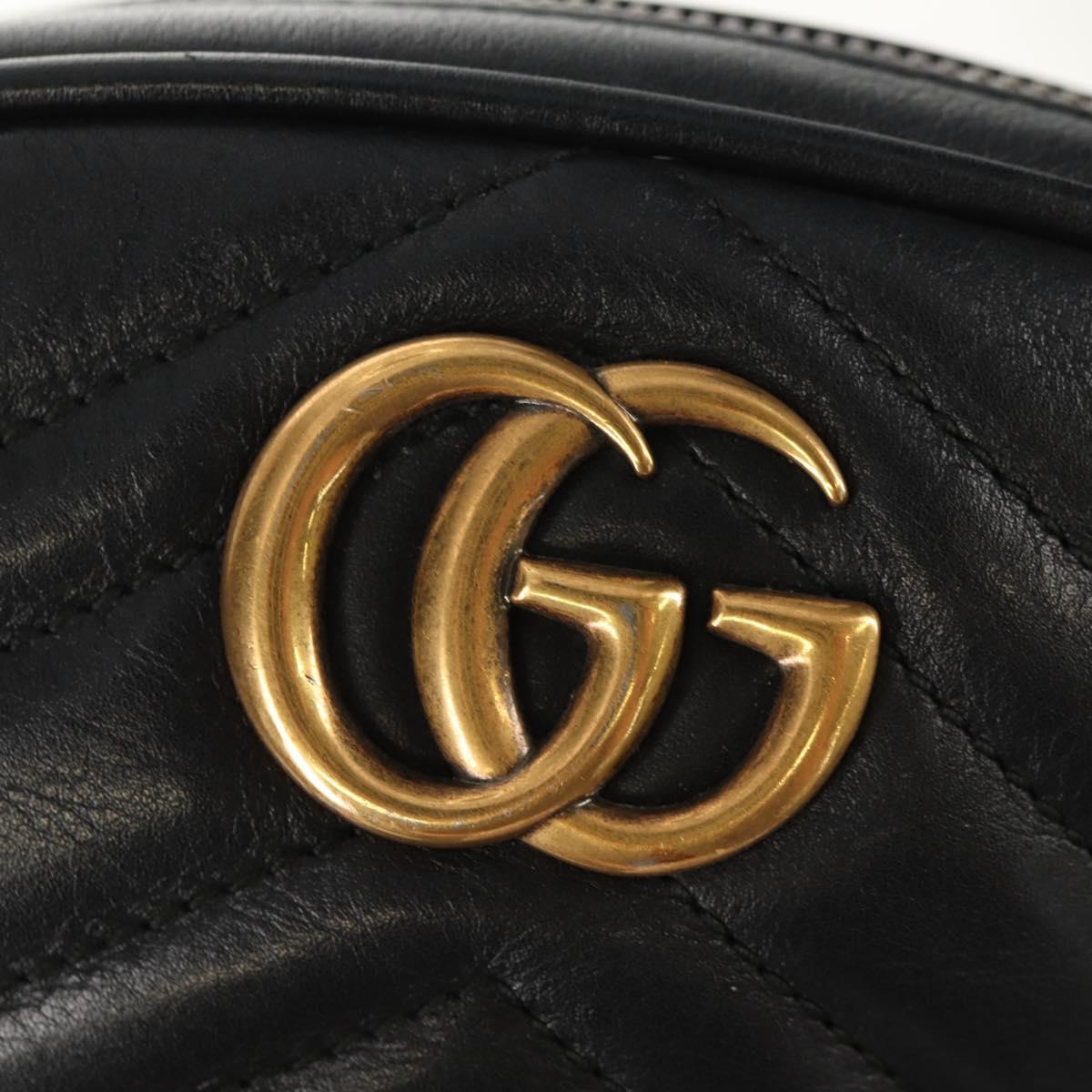 GUCCI GG Marmont Waist Bag Leather Black Gold 476434 Auth ar13822A