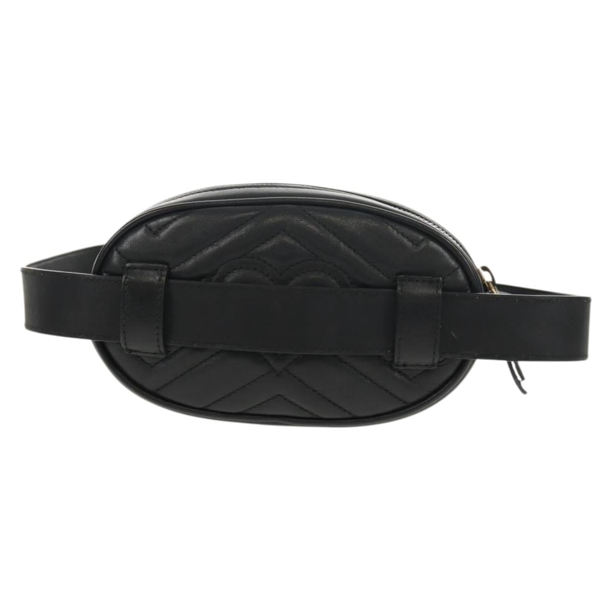 GUCCI GG Marmont Waist Bag Leather Black Gold 476434 Auth ar13822A