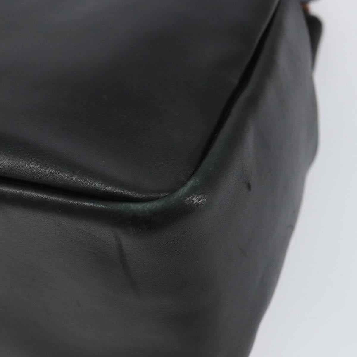 GUCCI Bamboo Hand Bag Leather Black Gold 000 2865 0575 Auth ar13837