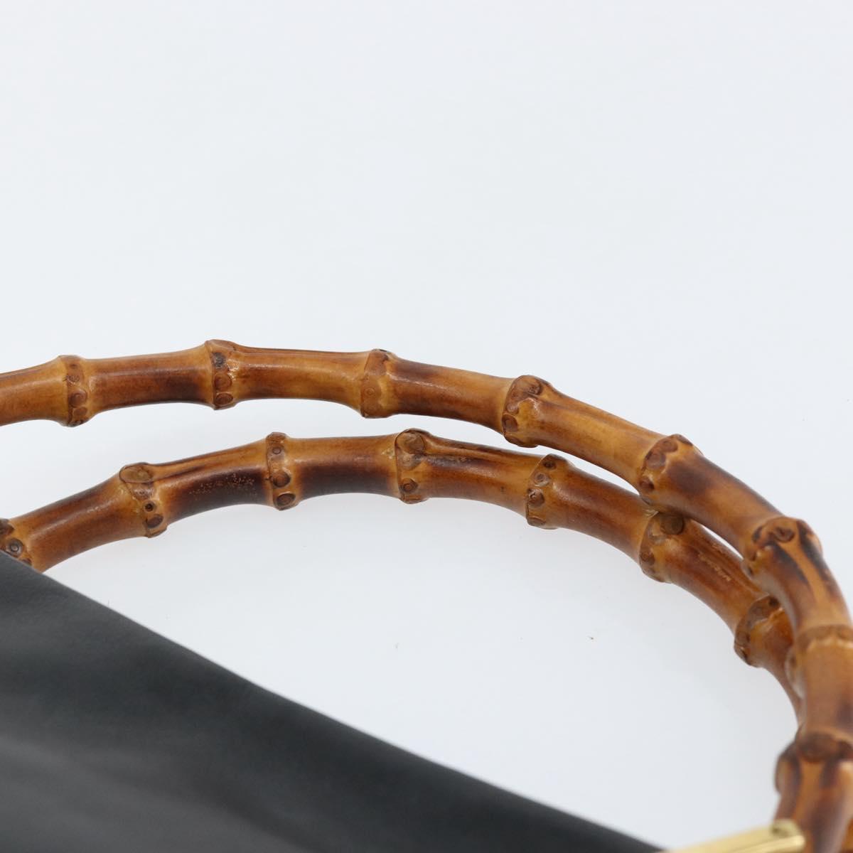 GUCCI Bamboo Hand Bag Leather Black Gold 000 2865 0575 Auth ar13837