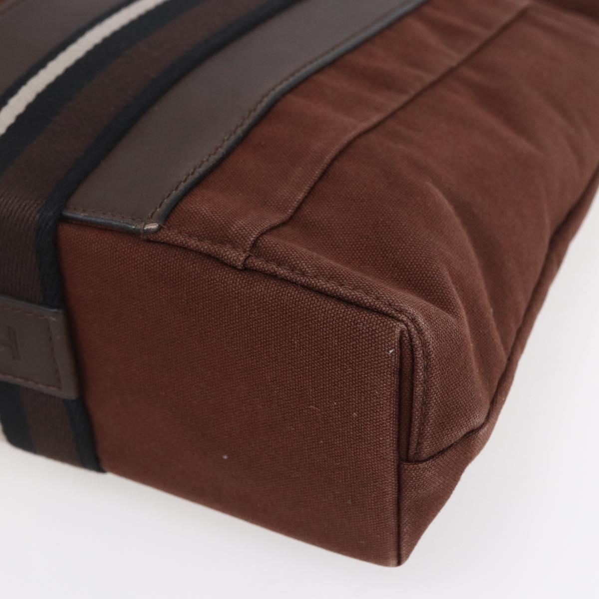 HERMES Trocha Horizontal Zonal MM Tote Bag Canvas Brown Silver Auth ar13839