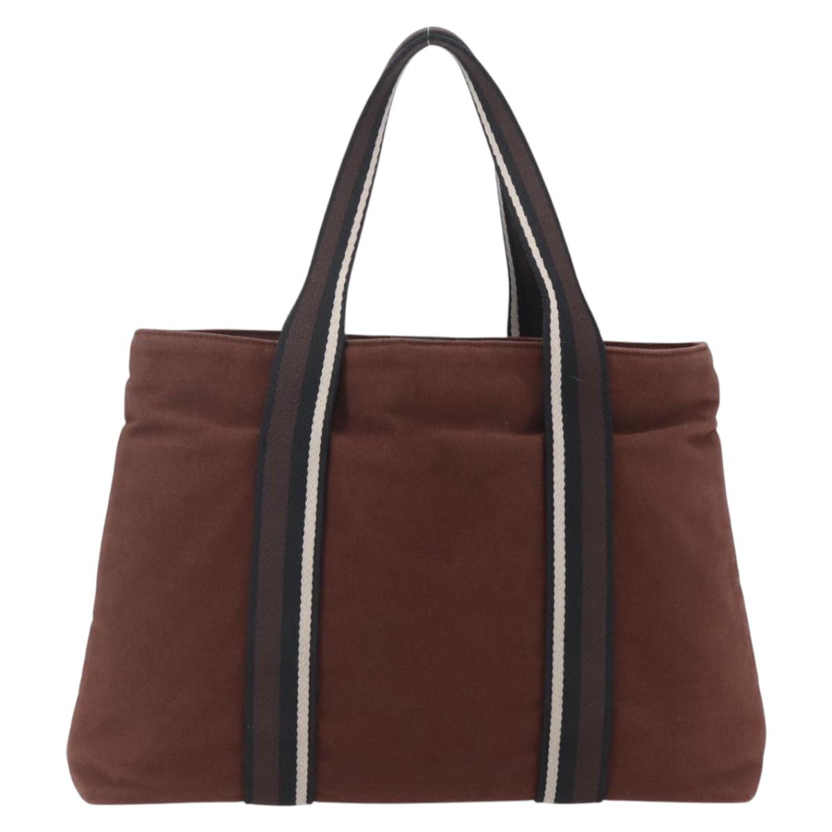 HERMES Trocha Horizontal Zonal MM Tote Bag Canvas Brown Silver Auth ar13839