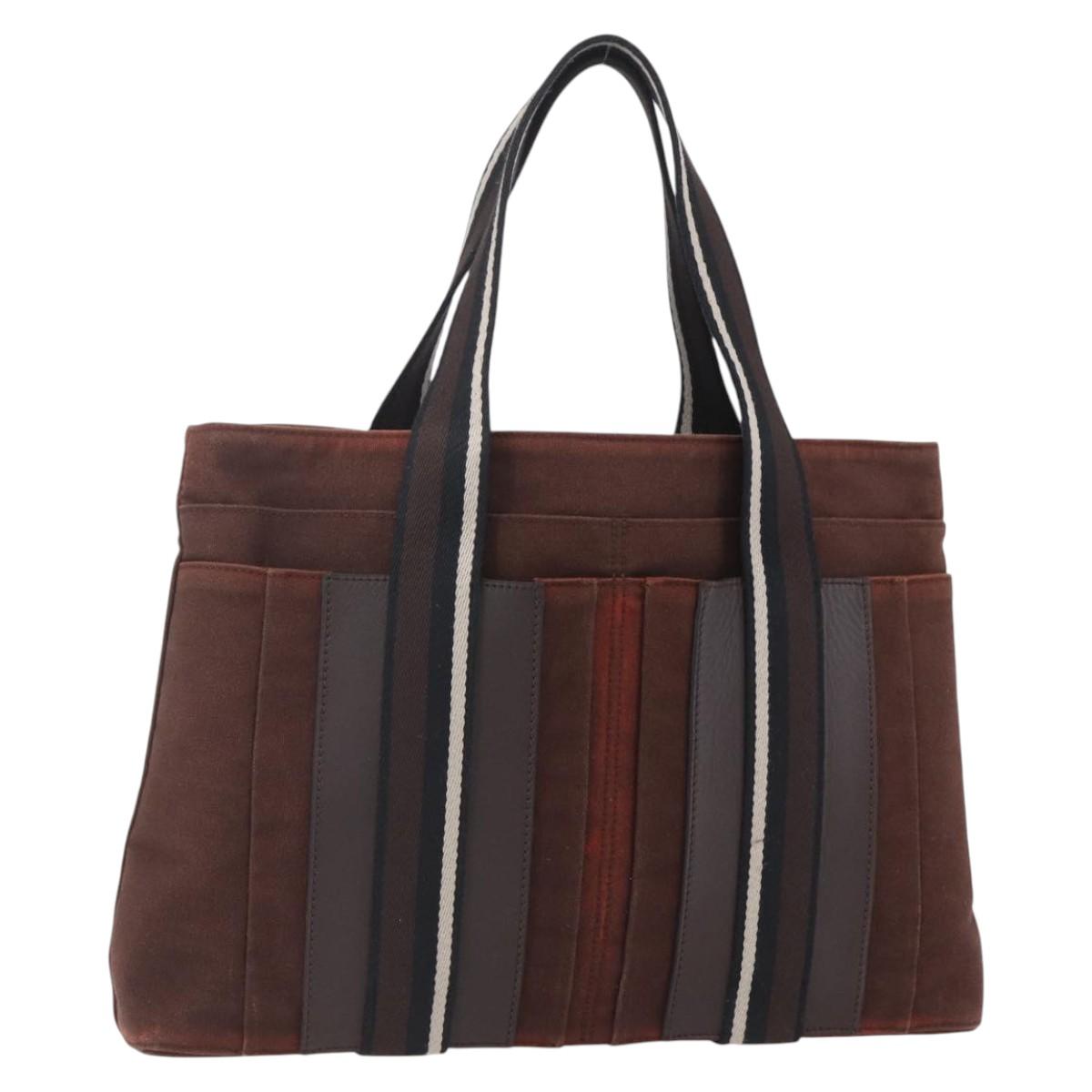 HERMES Trocha Horizontal Zonal MM Tote Bag Canvas Brown Silver Auth ar13840