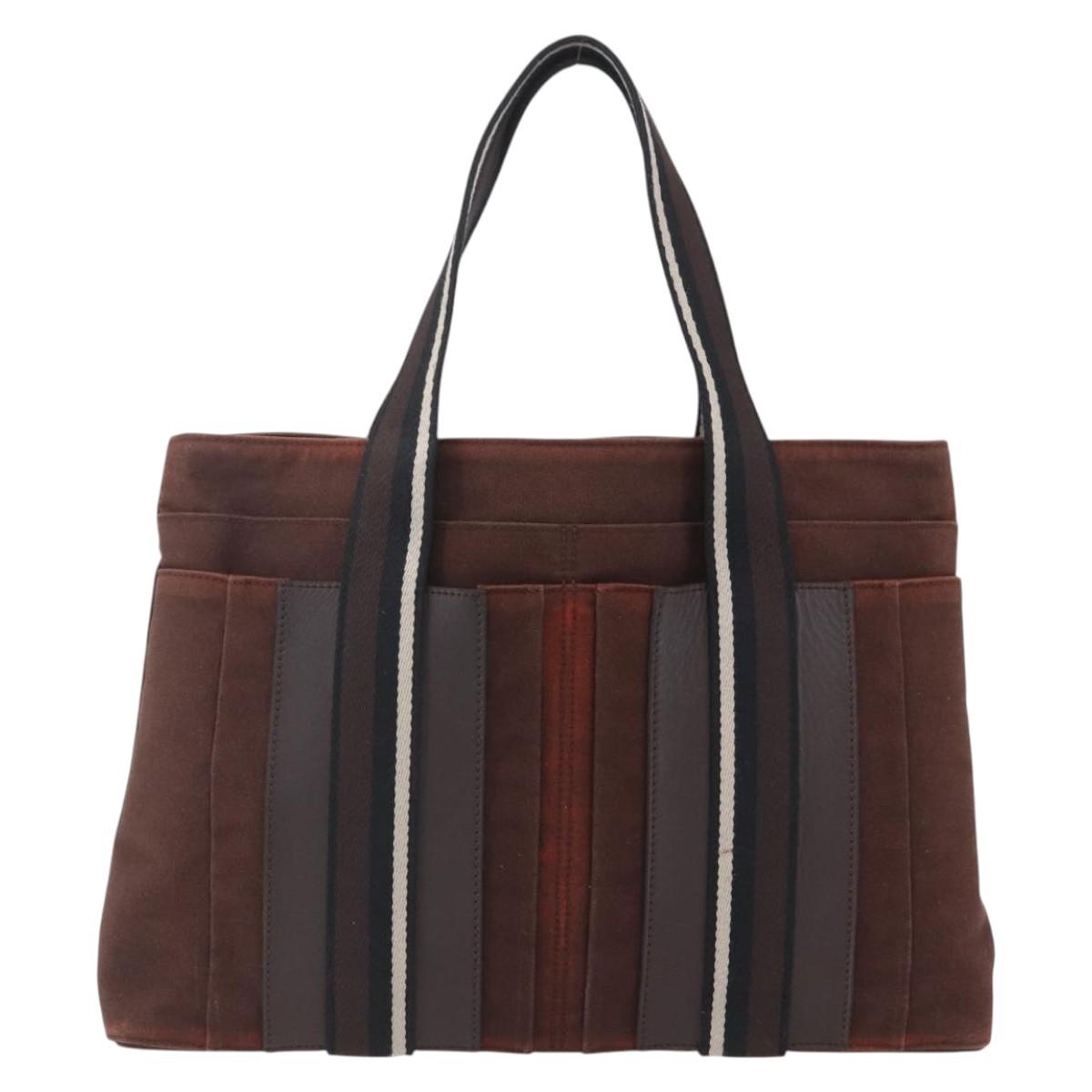 HERMES Trocha Horizontal Zonal MM Tote Bag Canvas Brown Silver Auth ar13840