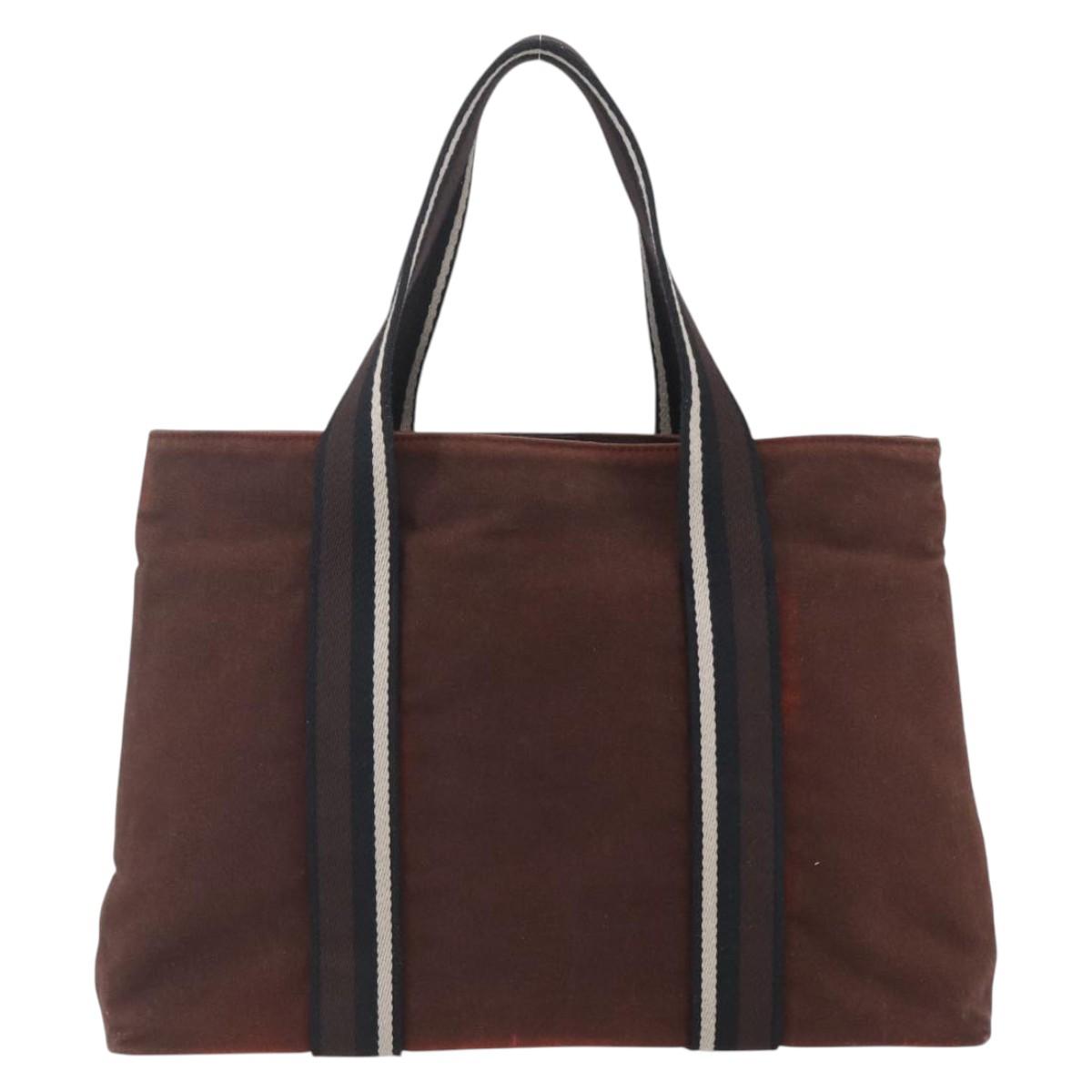 HERMES Trocha Horizontal Zonal MM Tote Bag Canvas Brown Silver Auth ar13840