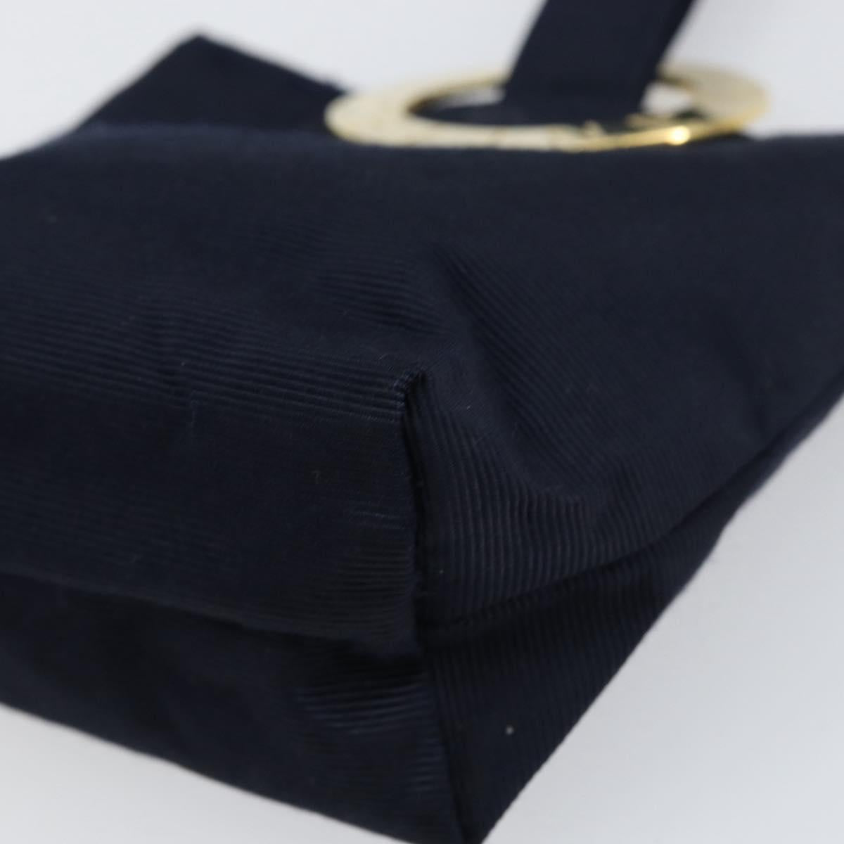 CELINE Circle Pouch Nylon Navy Gold Auth ar13841