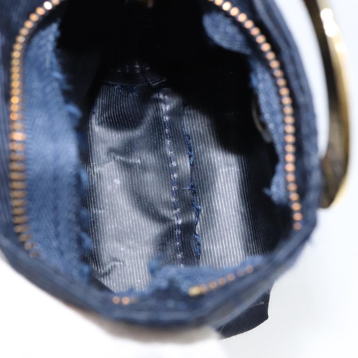 CELINE Circle Pouch Nylon Navy Gold Auth ar13841