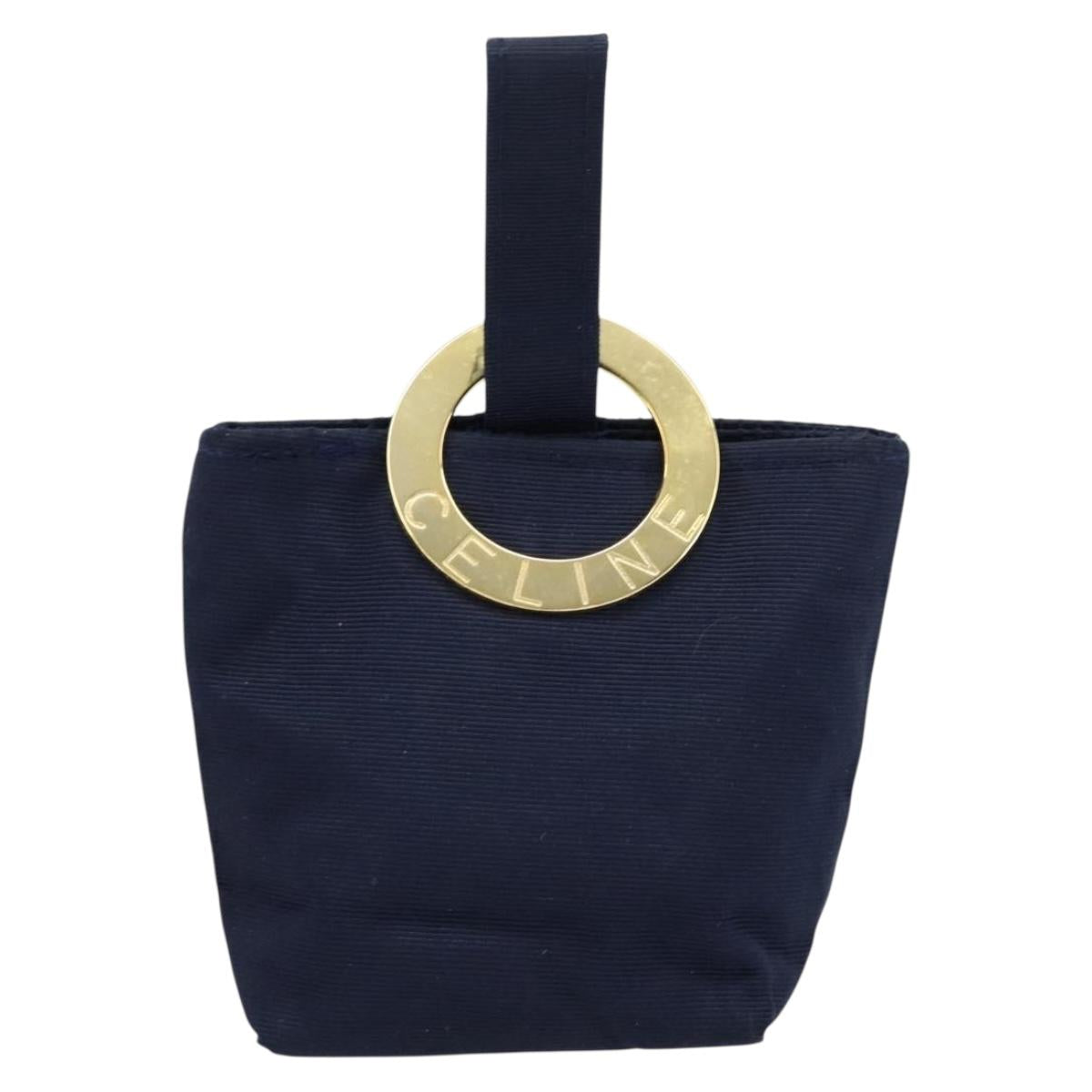 CELINE Circle Pouch Nylon Navy Gold Auth ar13841