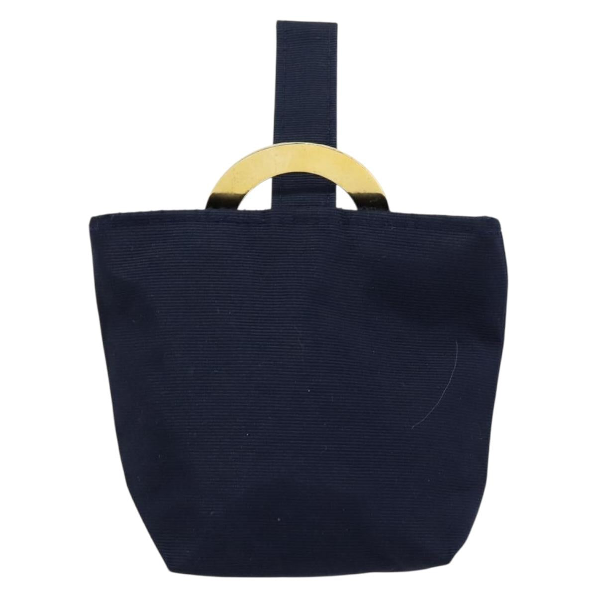 CELINE Circle Pouch Nylon Navy Gold Auth ar13841