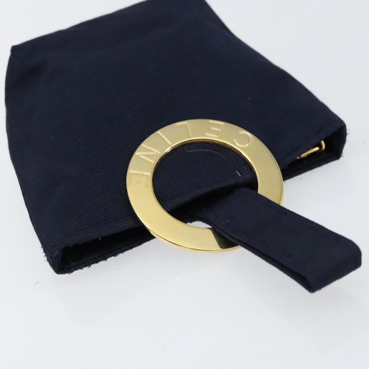 CELINE Circle Pouch Nylon Navy Gold Auth ar13841