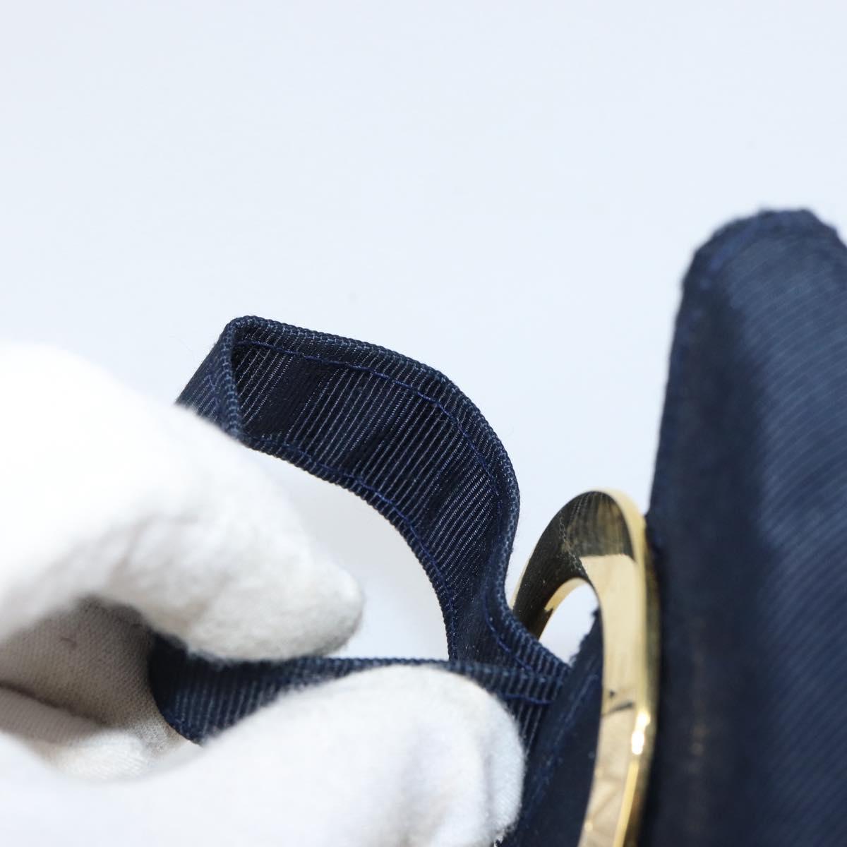 CELINE Circle Pouch Nylon Navy Gold Auth ar13841