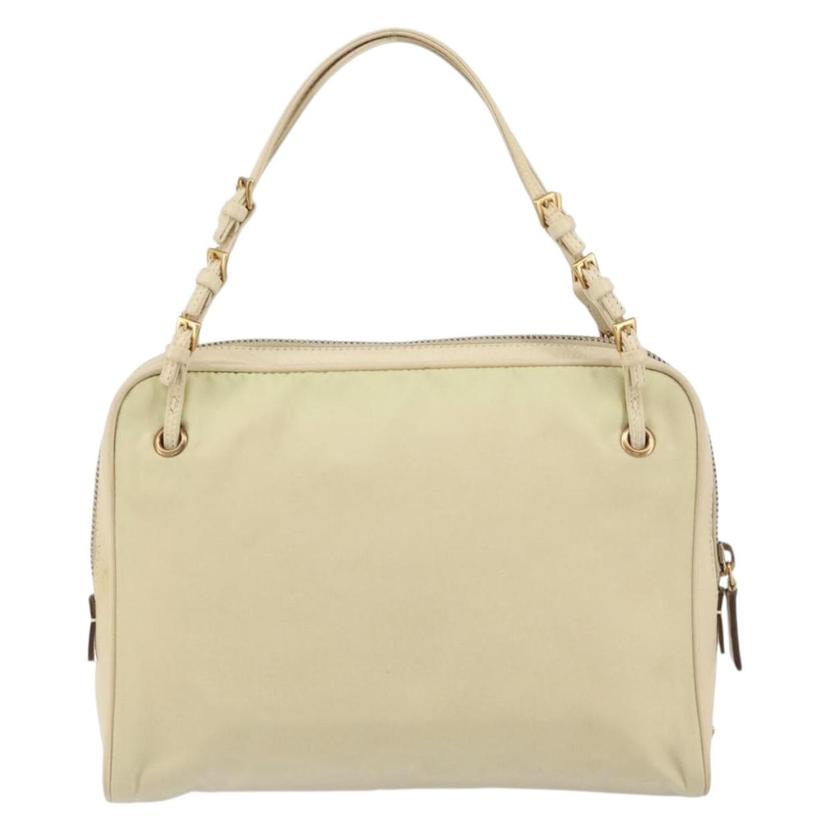 PRADA Hand Bag Nylon Beige Gold Auth ar13842