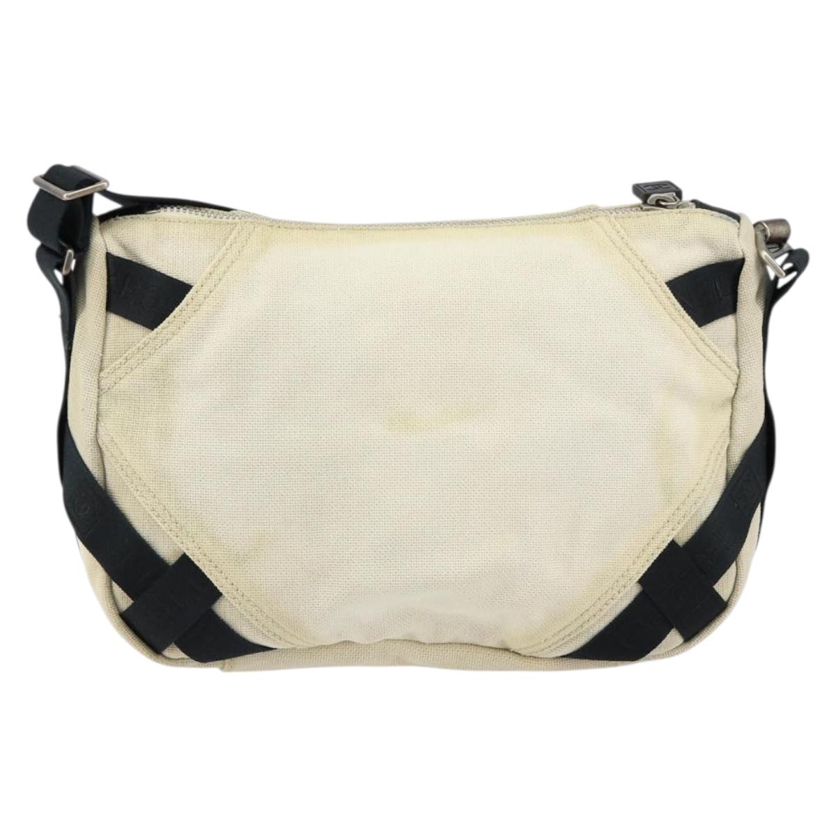 CHANEL Sports COCO Mark Shoulder Bag Canvas Beige Silver CC Auth ar13844