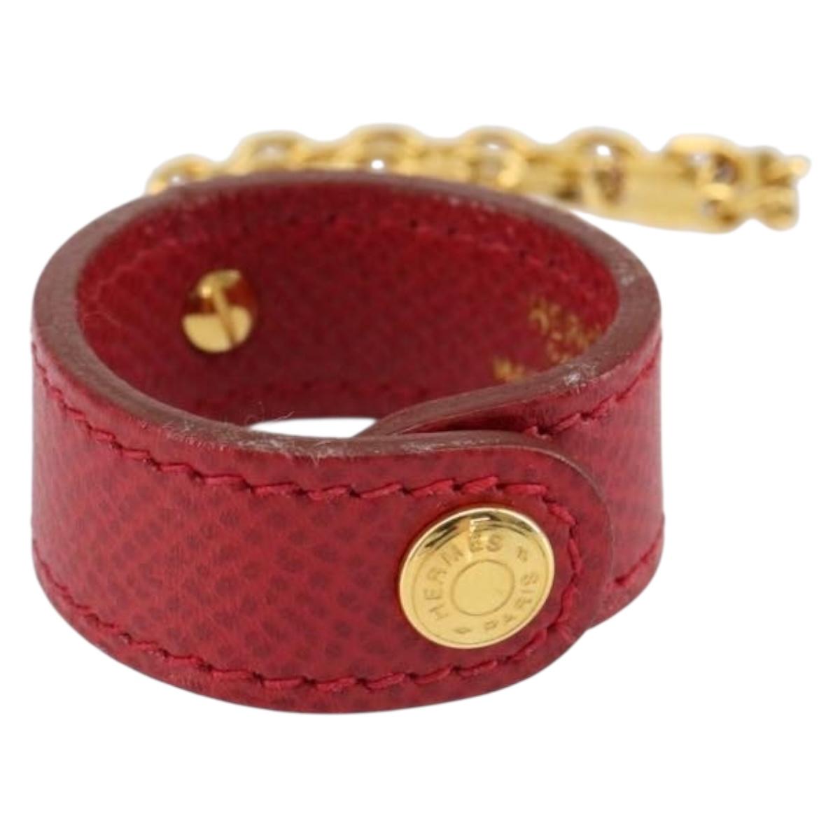 HERMES Glove Holder Charm Leather Red Gold Auth ar13845