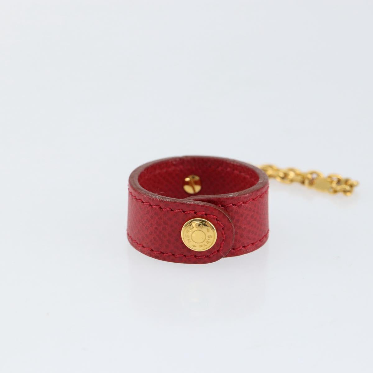 HERMES Glove Holder Charm Leather Red Gold Auth ar13845