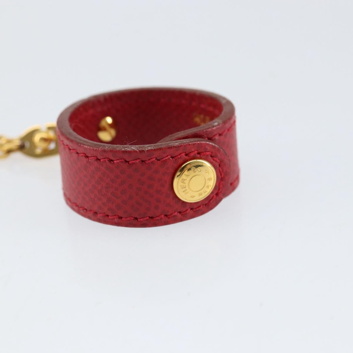 HERMES Glove Holder Charm Leather Red Gold Auth ar13845