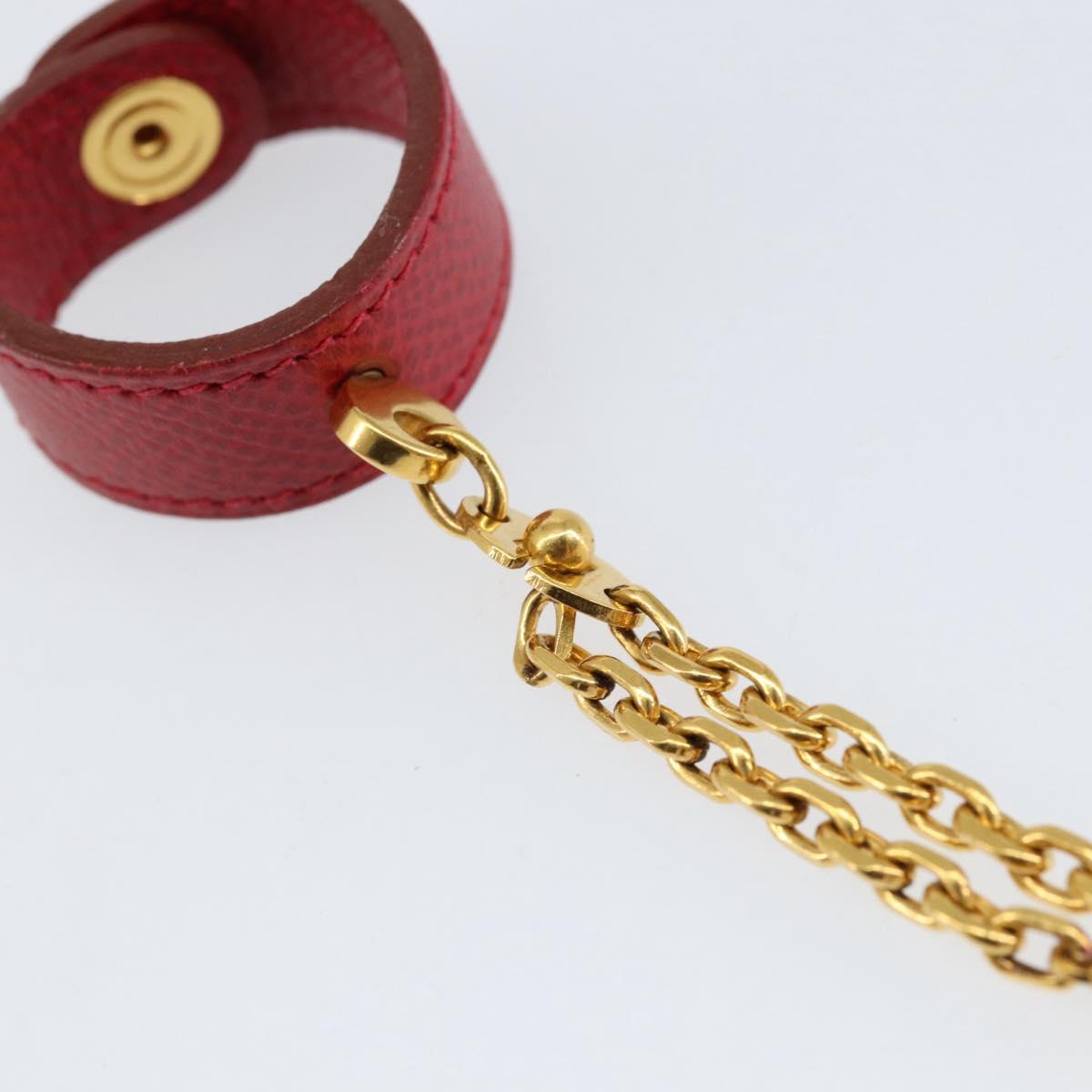 HERMES Glove Holder Charm Leather Red Gold Auth ar13845