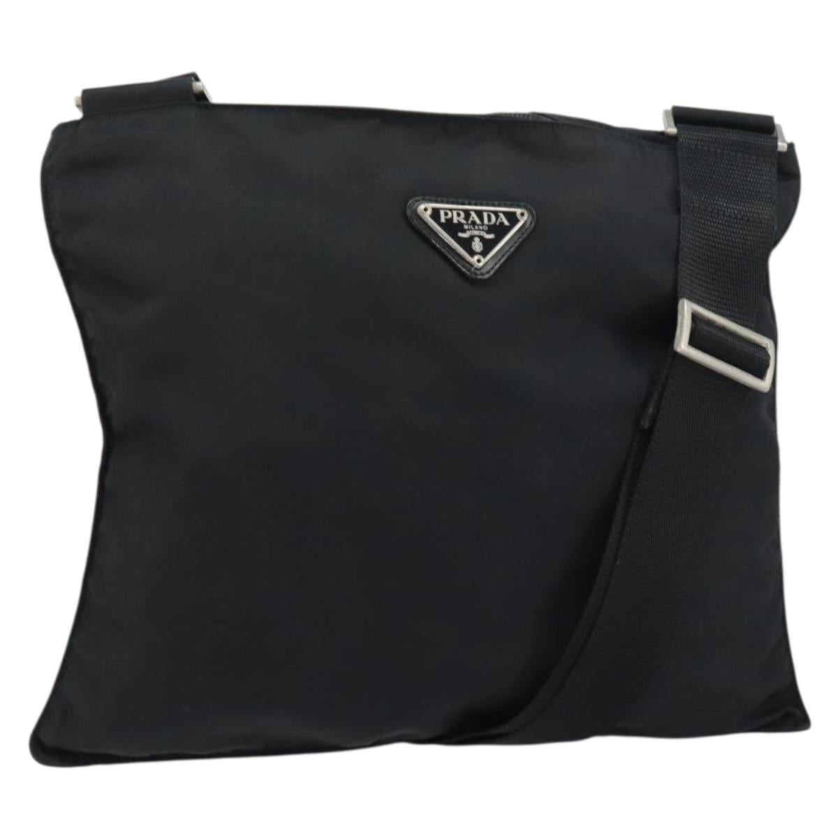 PRADA Shoulder Bag Nylon Silver Black Auth ar13855